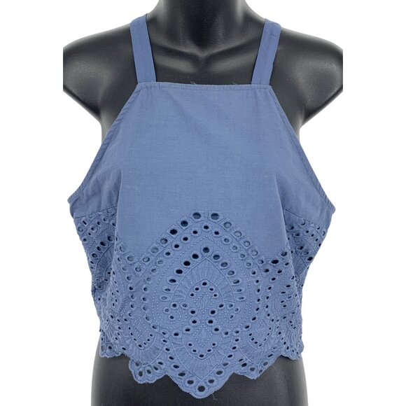 Abercrombie & Fitch Women Size Small Blue Eyelet Crop Top Blouse Sleeveless New - Picture 1 of 7